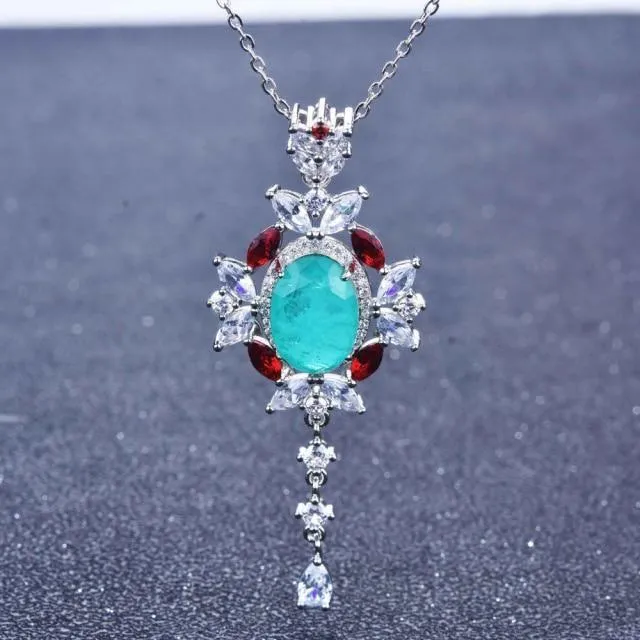 Fine Jewelry Vintage Silver Oval Cut Paraiba Tourmaline Gemstone Pendants Necklaces