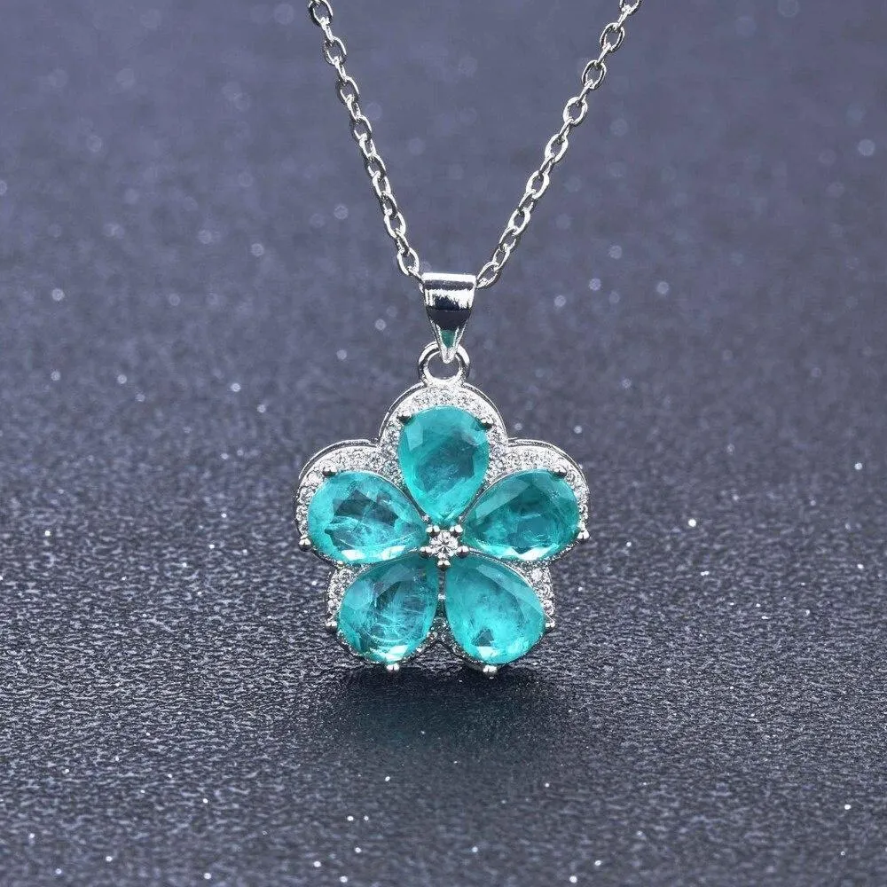 Fine Jewelry Vintage Silver Oval Cut Paraiba Tourmaline Gemstone Pendants Necklaces