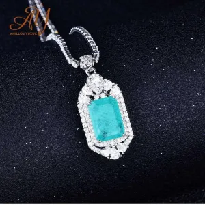 Fine Jewelry Vintage Silver Oval Cut Paraiba Tourmaline Gemstone Pendants Necklaces