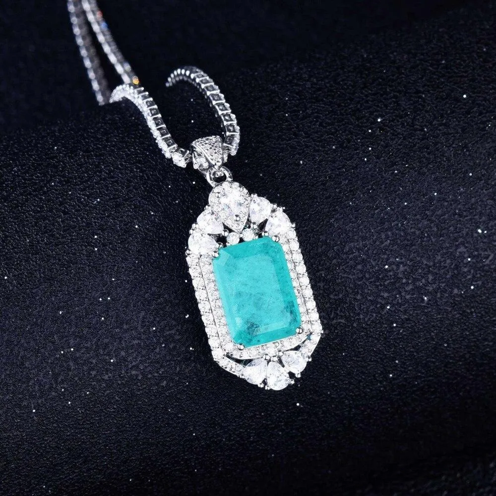 Fine Jewelry Vintage Silver Oval Cut Paraiba Tourmaline Gemstone Pendants Necklaces