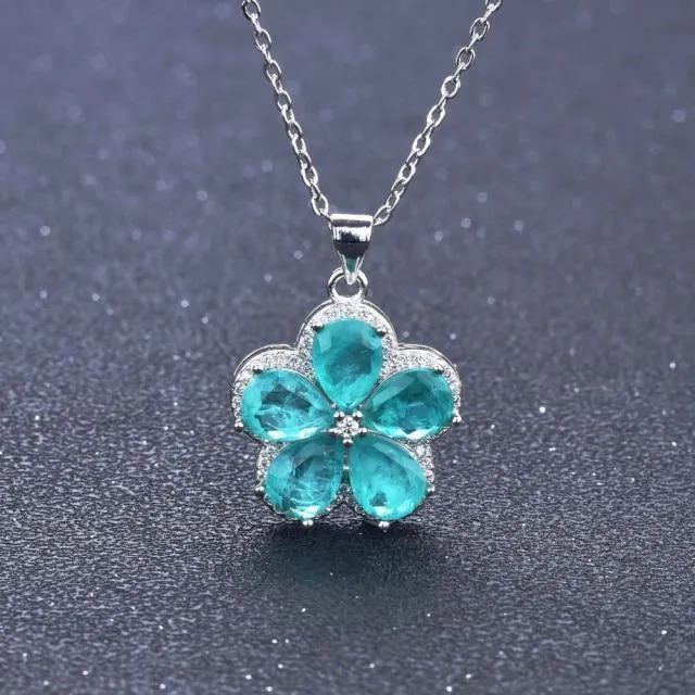 Fine Jewelry Vintage Silver Oval Cut Paraiba Tourmaline Gemstone Pendants Necklaces
