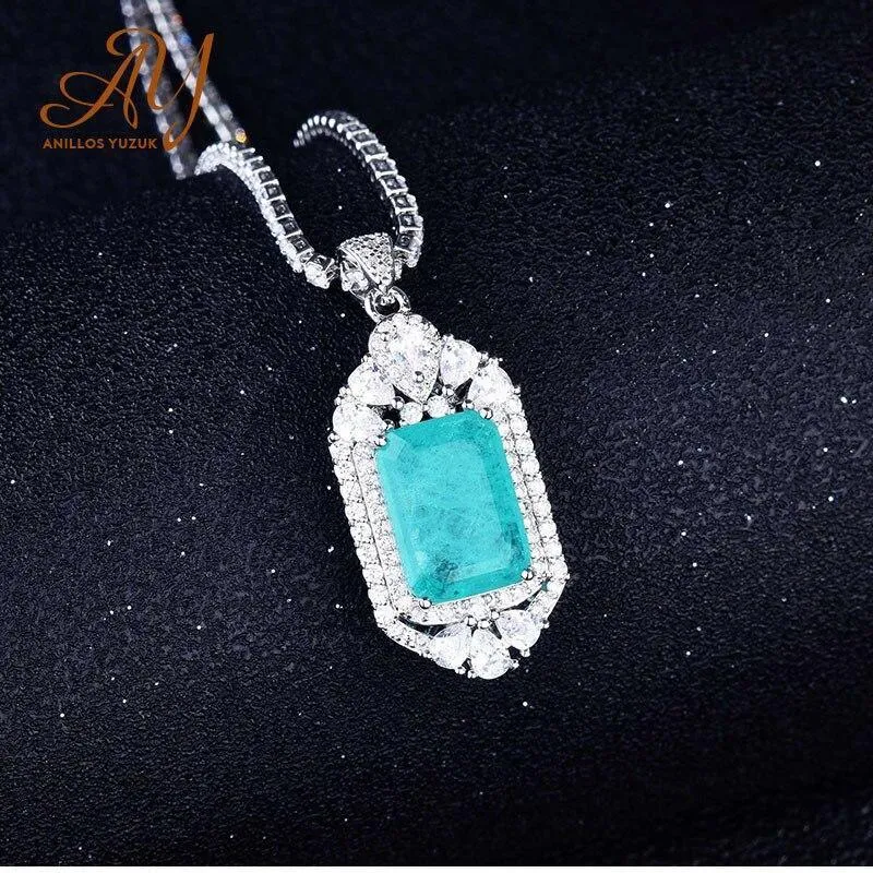 Fine Jewelry Vintage Silver Oval Cut Paraiba Tourmaline Gemstone Pendants Necklaces