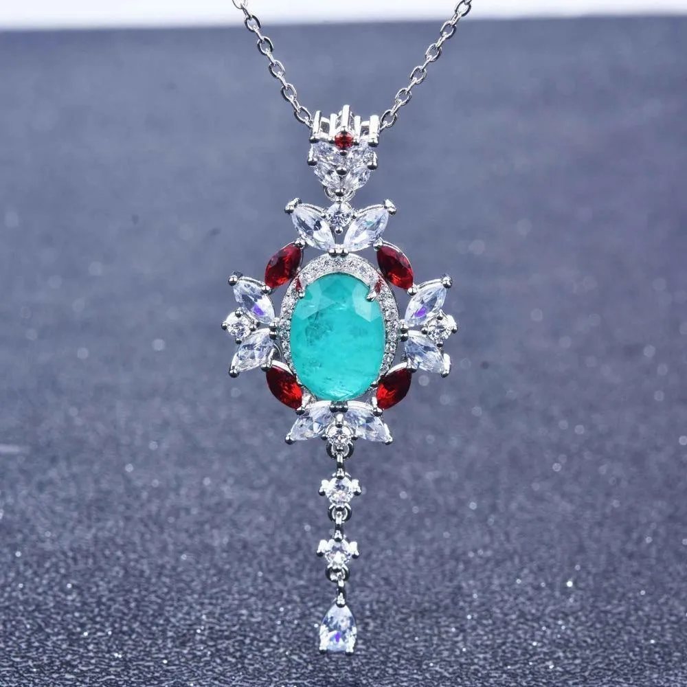 Fine Jewelry Vintage Silver Oval Cut Paraiba Tourmaline Gemstone Pendants Necklaces