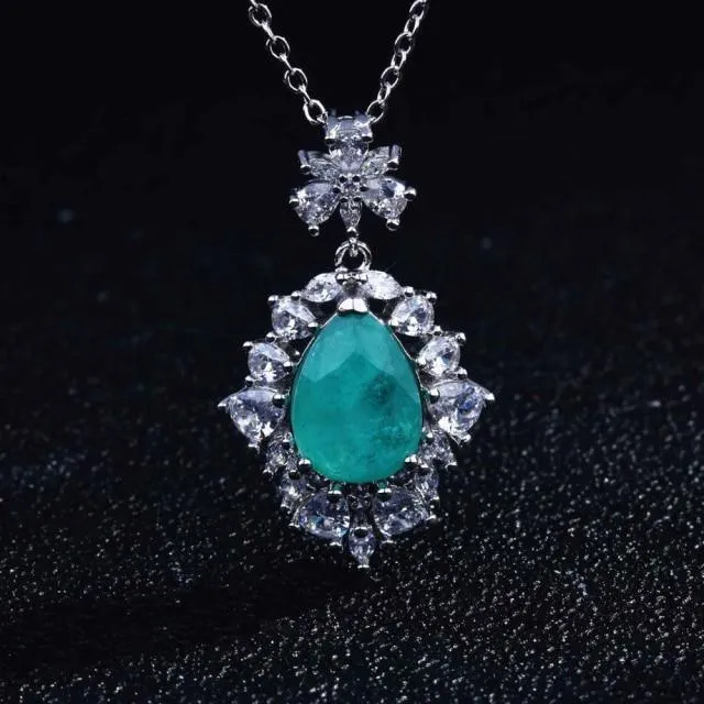 Fine Jewelry Vintage Silver Oval Cut Paraiba Tourmaline Gemstone Pendants Necklaces