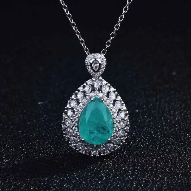 Fine Jewelry Vintage Silver Oval Cut Paraiba Tourmaline Gemstone Pendants Necklaces