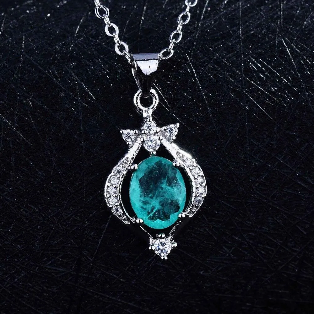 Fine Jewelry Vintage Silver Oval Cut Paraiba Tourmaline Gemstone Pendants Necklaces