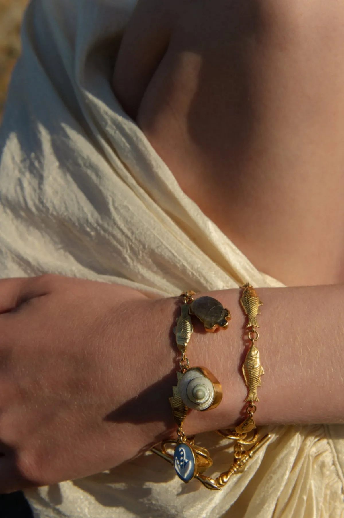 Fish Multi Charm Blue and Pearl Bracelet