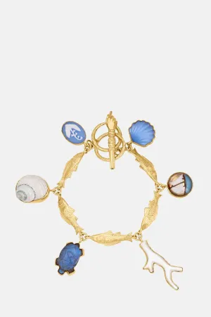 Fish Multi Charm Blue and Pearl Bracelet