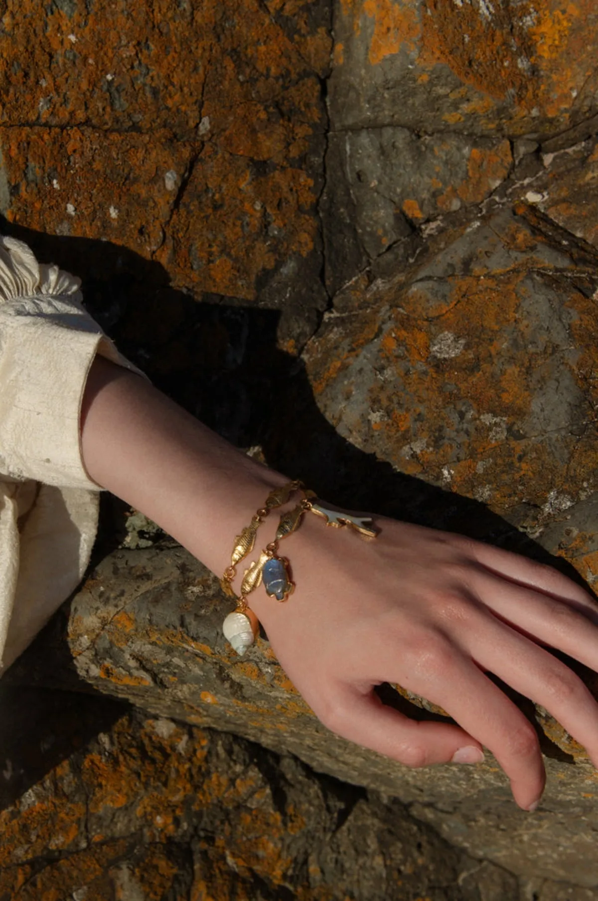 Fish Multi Charm Blue and Pearl Bracelet