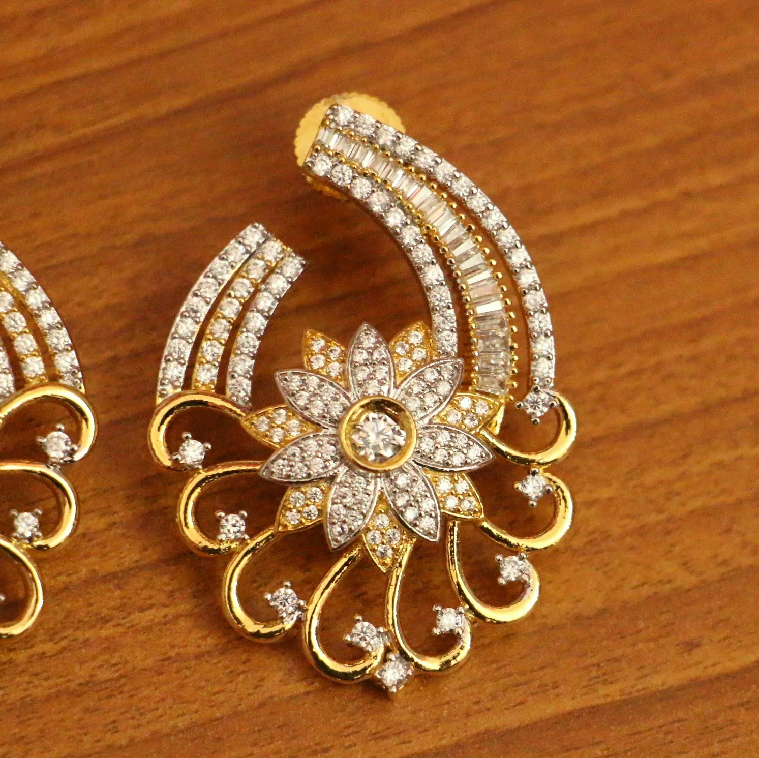 Flower Diamond Look Gold Plated Studs