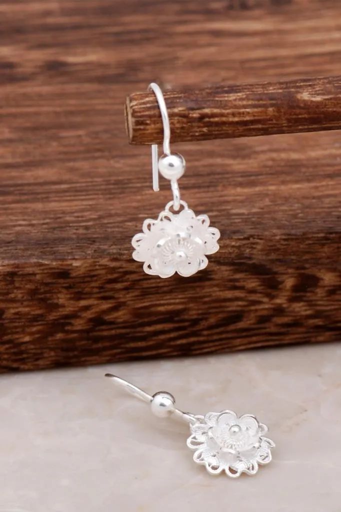 Flower Filigree Earrings in Sterling Silver