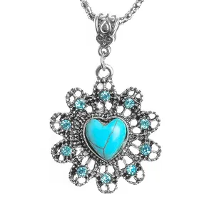 Flower Heart-shaped Natural Stone Pendant Necklace