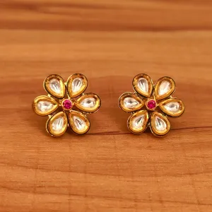 FLOWER KUNDAN MEENAKARI RUBY STUDS