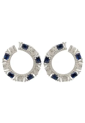 Freya Baguette Hoop Earrings Silver Sapphire