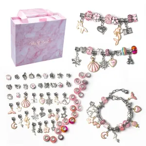 Funny Christmas Gifts for Girls Pink Set DIY Children's Bracelet Handmade Ornament Exquisite Gift Box