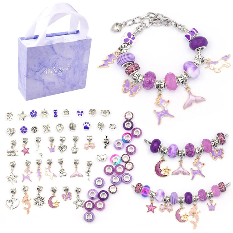 Funny Christmas Gifts for Girls Pink Set DIY Children's Bracelet Handmade Ornament Exquisite Gift Box