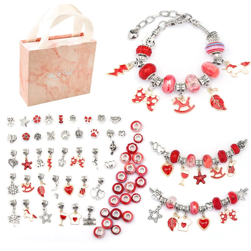 Funny Christmas Gifts for Girls Pink Set DIY Children's Bracelet Handmade Ornament Exquisite Gift Box