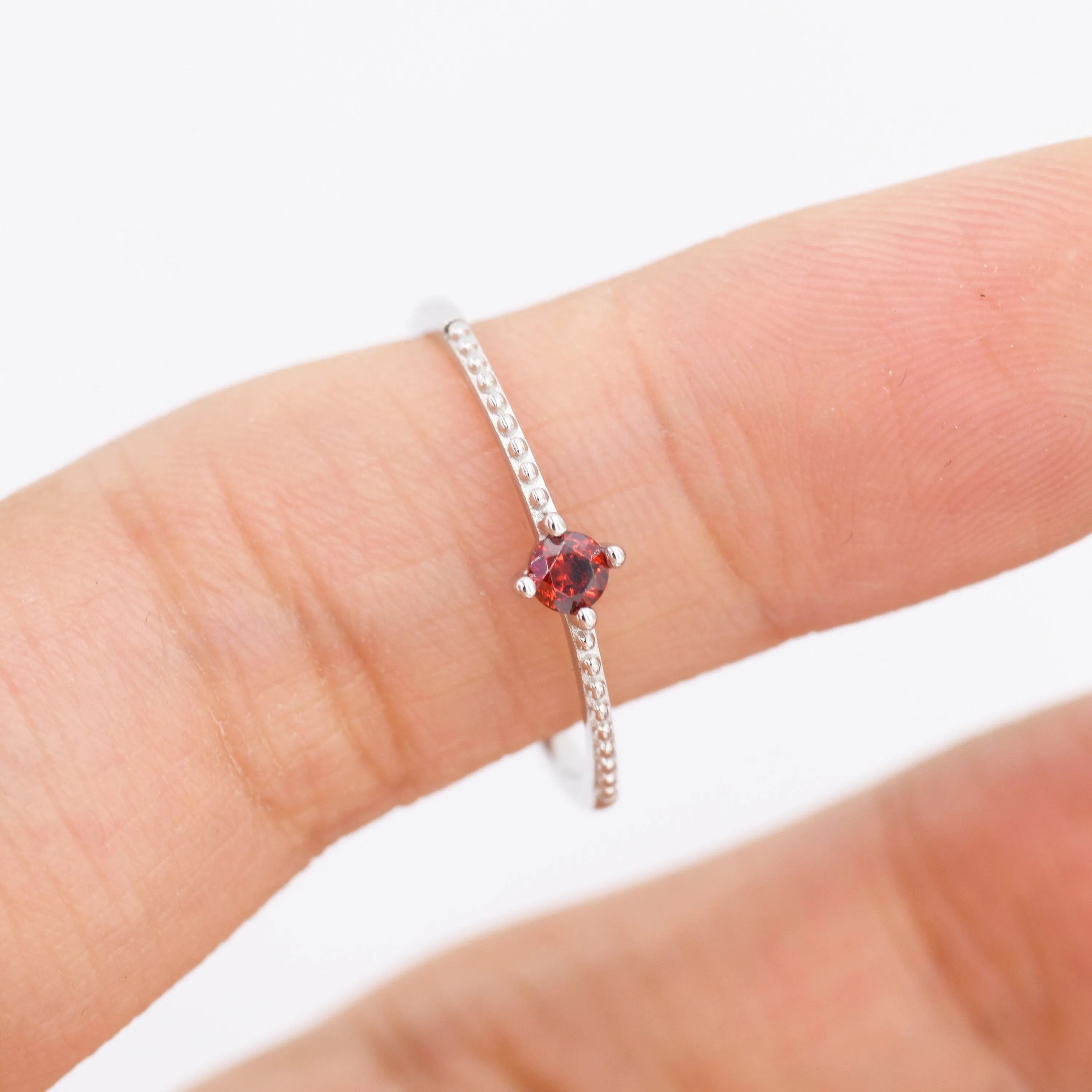 Garnet Red CZ Ring in Sterling Silver, Silver or Gold, Delicate Stacking Ring, Nesting Band, Size US 6 - 8, January Birthstone