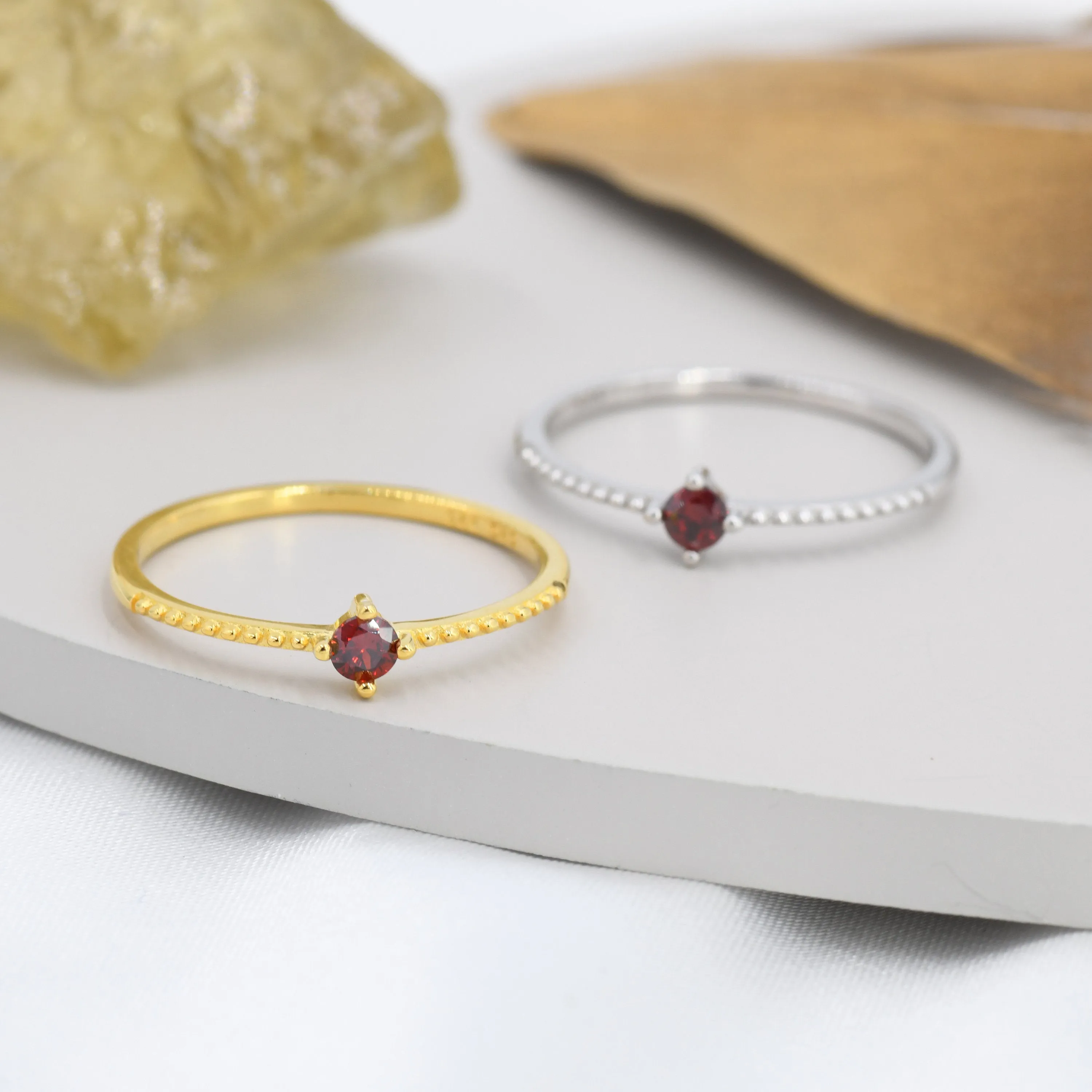 Garnet Red CZ Ring in Sterling Silver, Silver or Gold, Delicate Stacking Ring, Nesting Band, Size US 6 - 8, January Birthstone