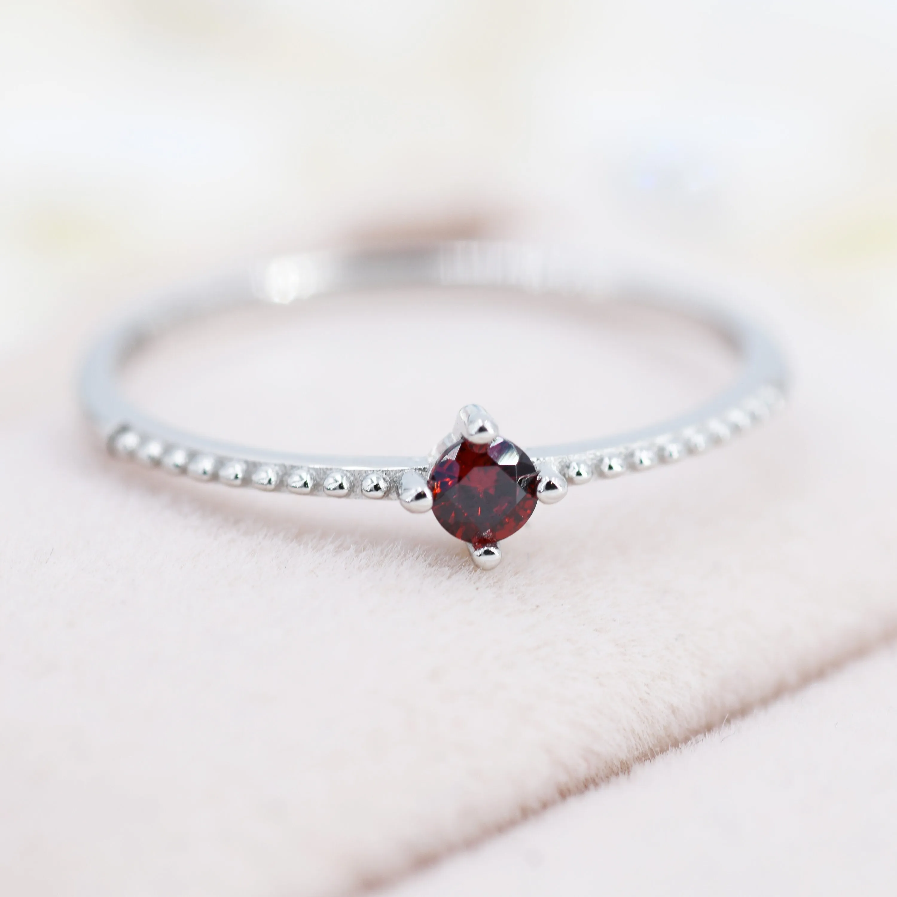 Garnet Red CZ Ring in Sterling Silver, Silver or Gold, Delicate Stacking Ring, Nesting Band, Size US 6 - 8, January Birthstone