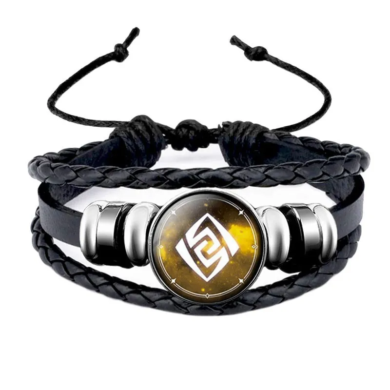 Genshin Impact Leather Bracelet Eye of God Water Wind Thunder Fire Rock Ice Element Snap Button Bracelets
