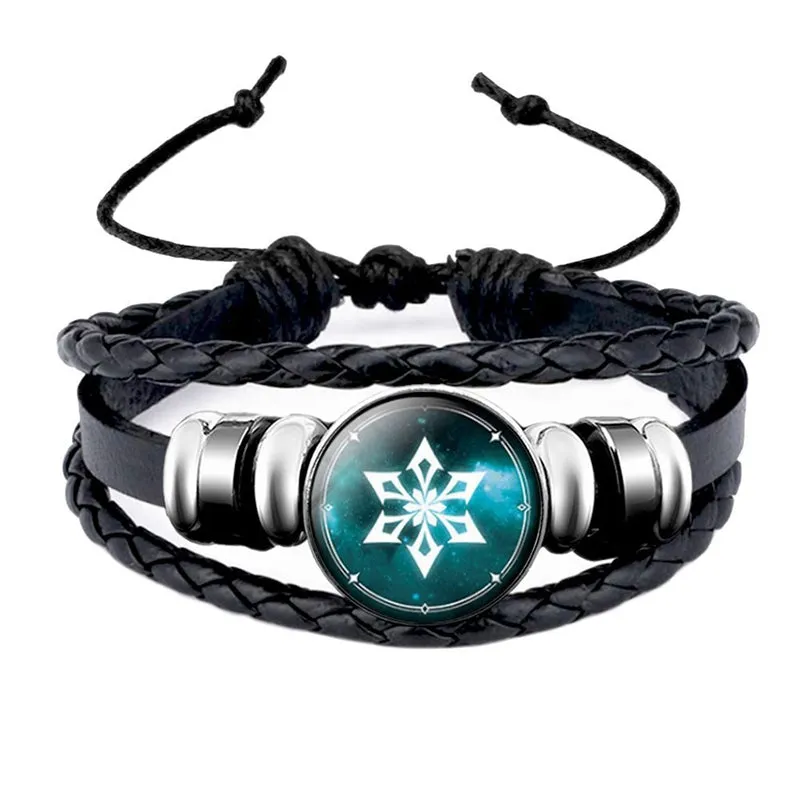 Genshin Impact Leather Bracelet Eye of God Water Wind Thunder Fire Rock Ice Element Snap Button Bracelets