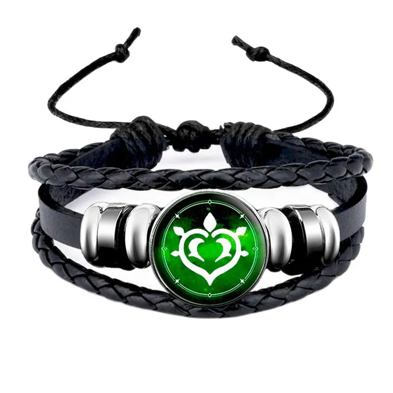 Genshin Impact Leather Bracelet Eye of God Water Wind Thunder Fire Rock Ice Element Snap Button Bracelets