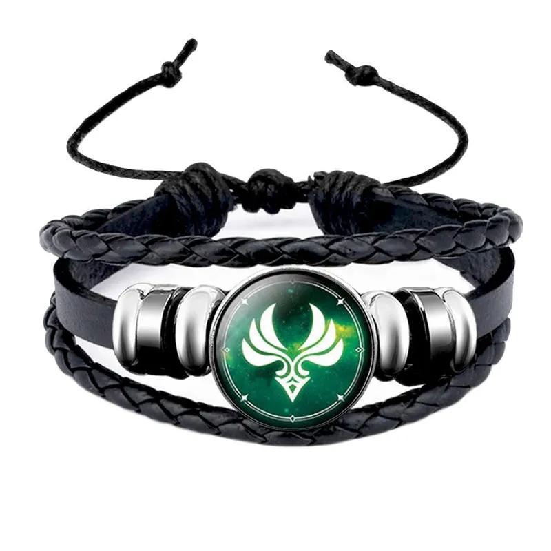 Genshin Impact Leather Bracelet Eye of God Water Wind Thunder Fire Rock Ice Element Snap Button Bracelets