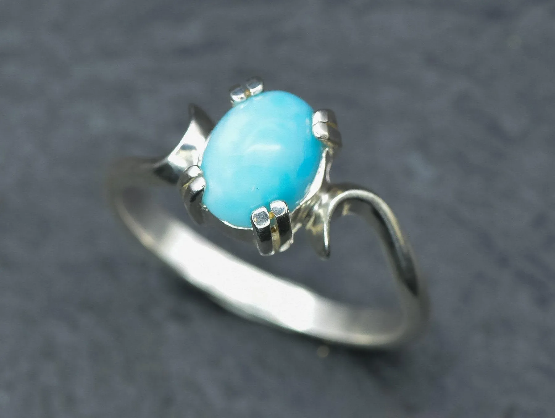 Genuine Larimar Ring - Blue Engagement Ring - Artistic Solitaire Ring
