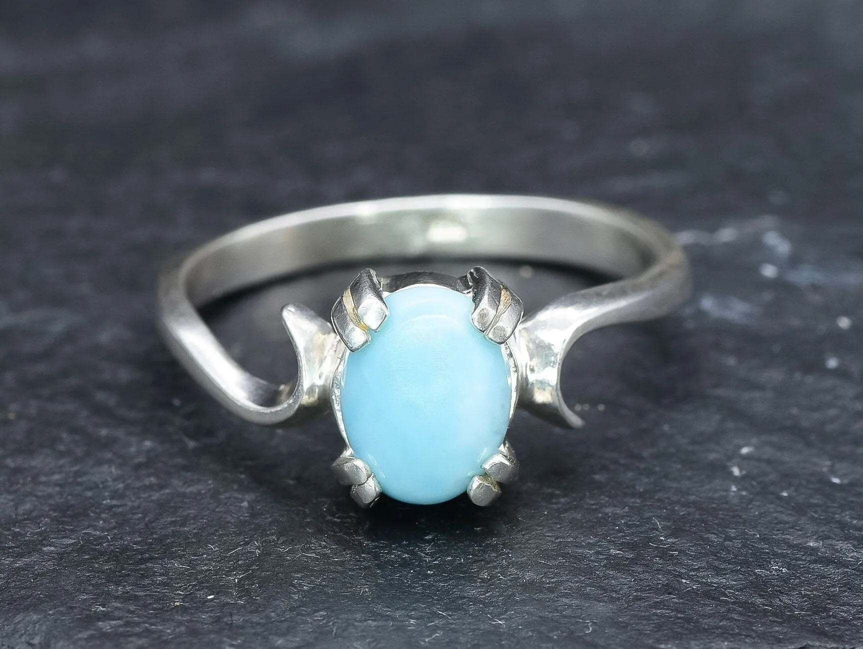Genuine Larimar Ring - Blue Engagement Ring - Artistic Solitaire Ring