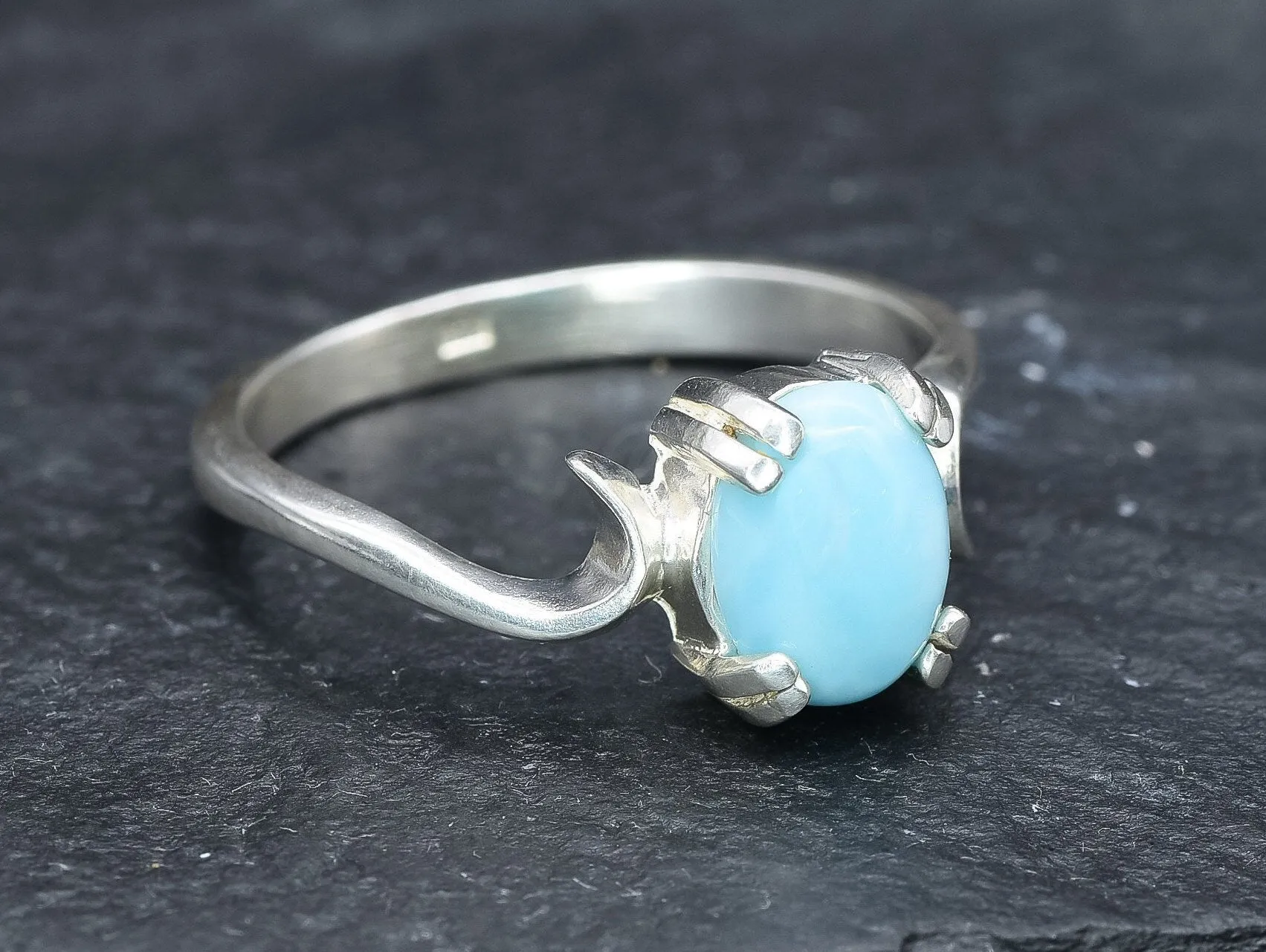 Genuine Larimar Ring - Blue Engagement Ring - Artistic Solitaire Ring