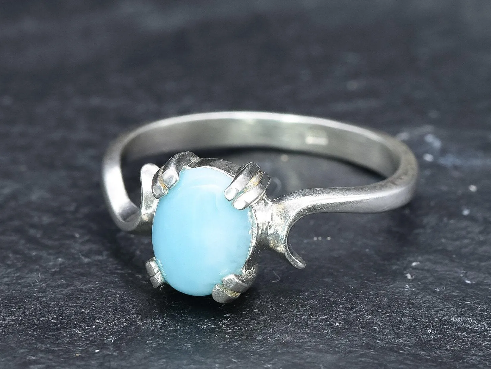 Genuine Larimar Ring - Blue Engagement Ring - Artistic Solitaire Ring