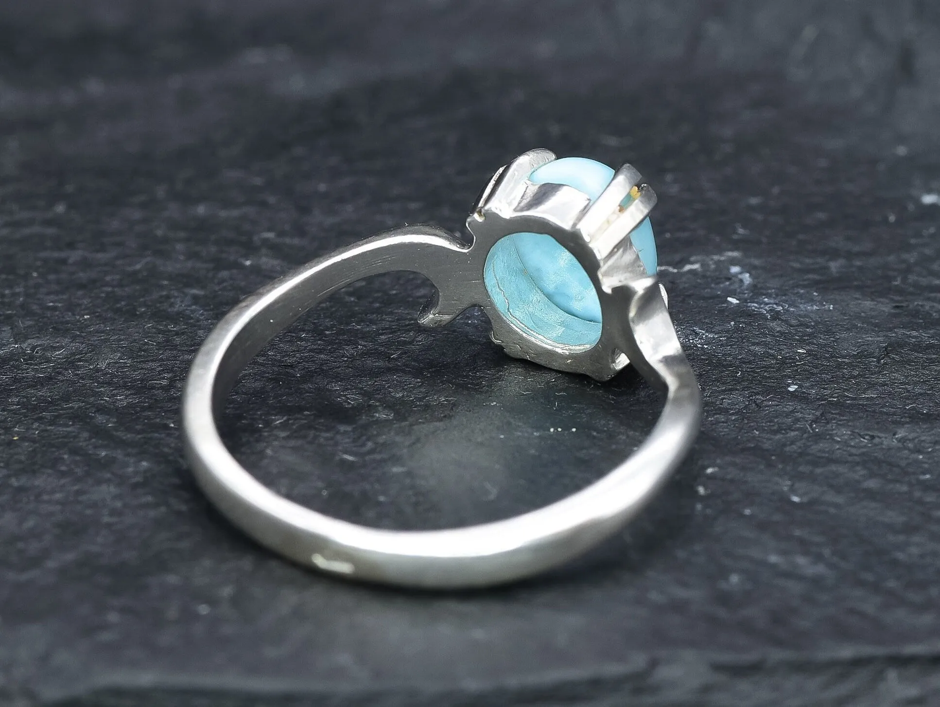 Genuine Larimar Ring - Blue Engagement Ring - Artistic Solitaire Ring