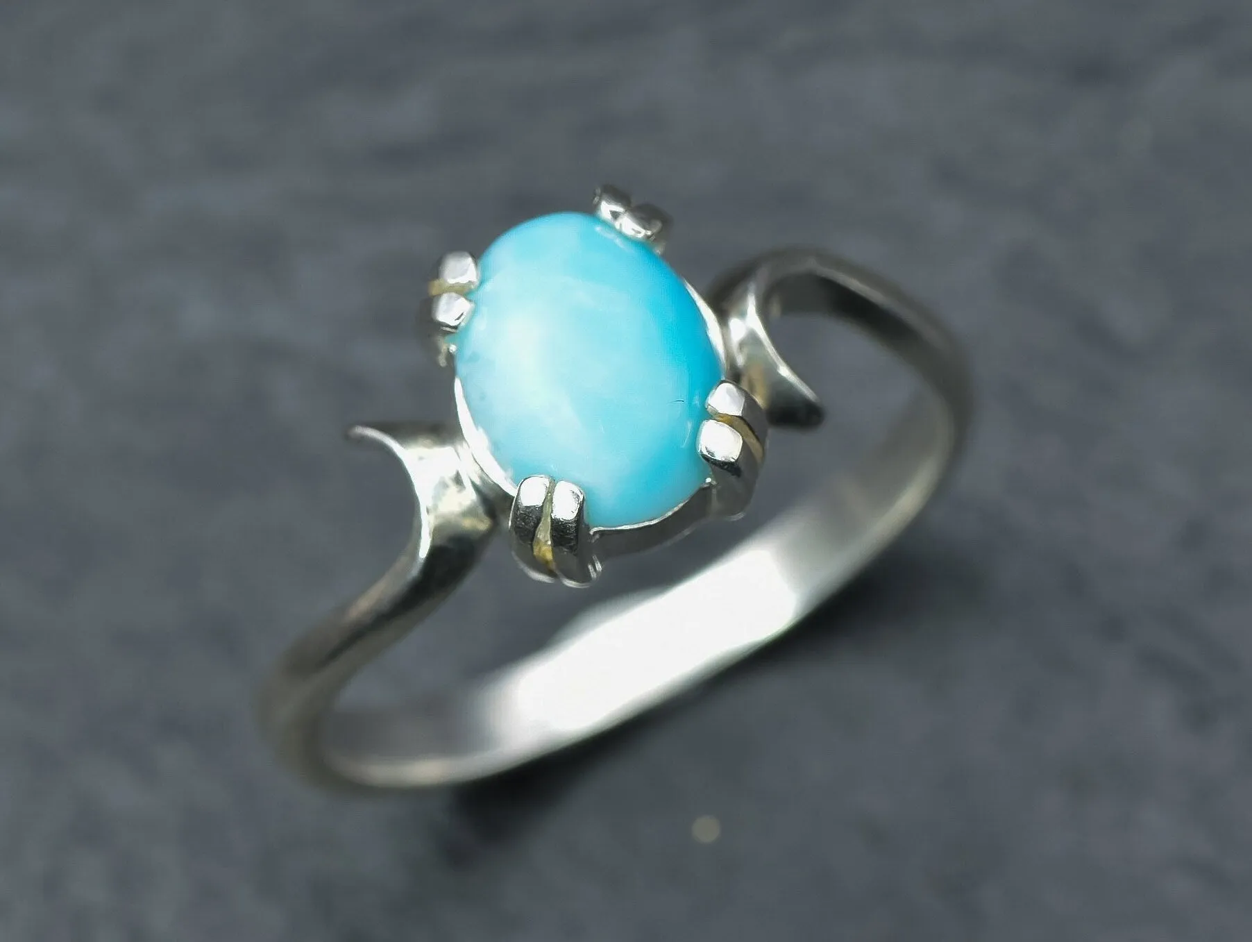 Genuine Larimar Ring - Blue Engagement Ring - Artistic Solitaire Ring