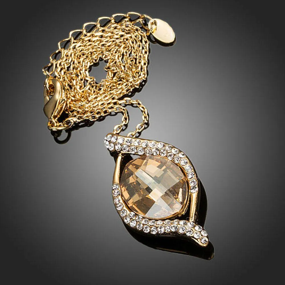 Geometric Champagne Crystal Pendant Necklace