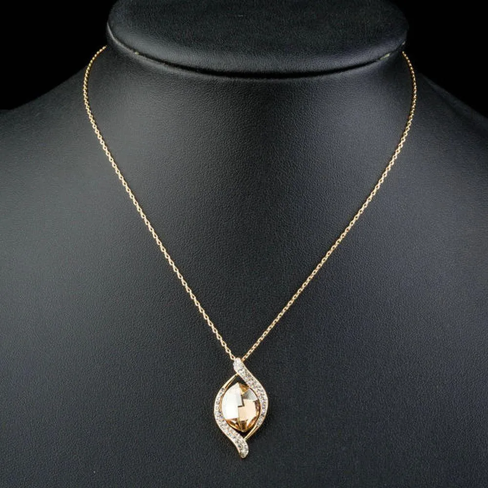 Geometric Champagne Crystal Pendant Necklace