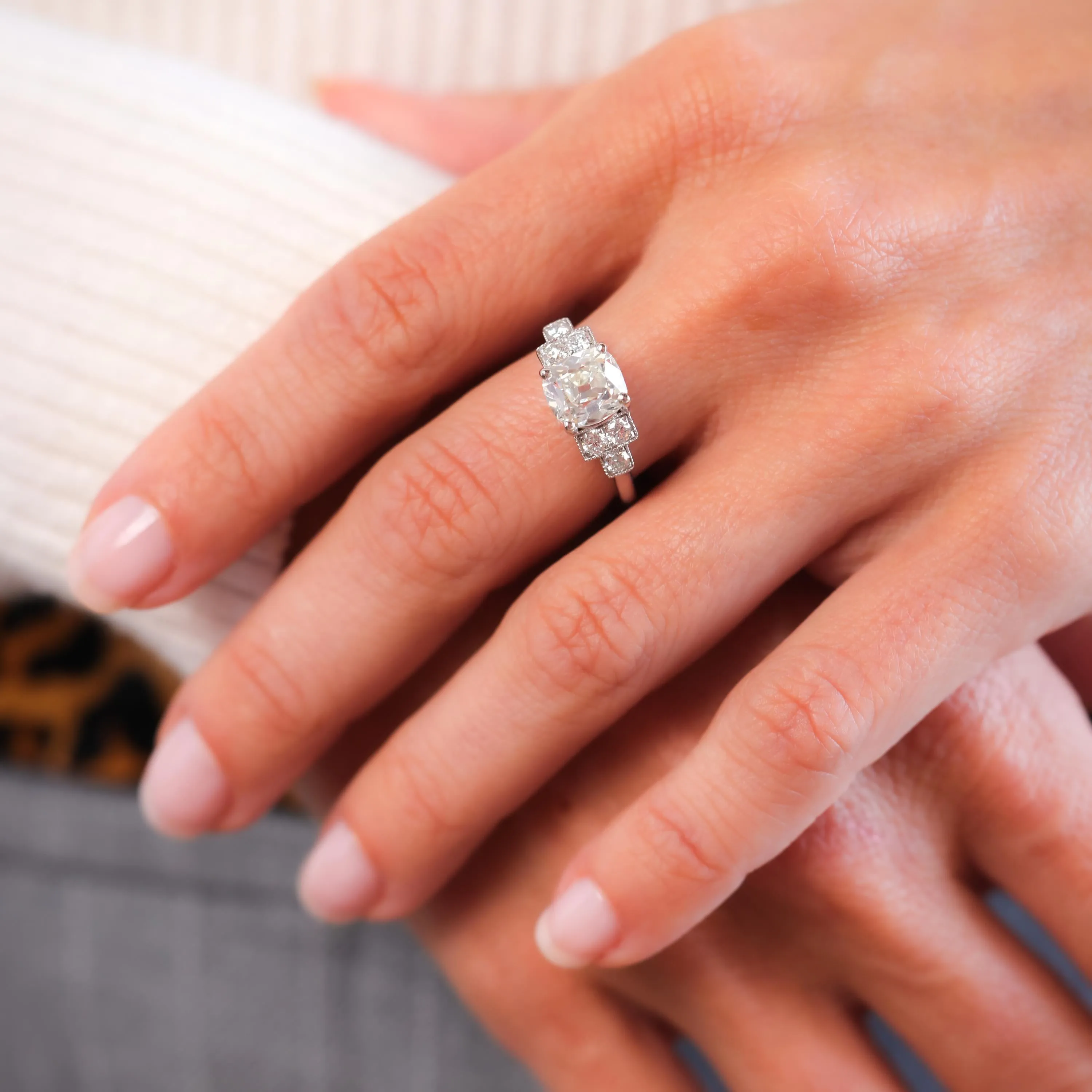 GIA 2.16 Carat Old Mine Cut Diamond 18K White Gold Engagement Ring