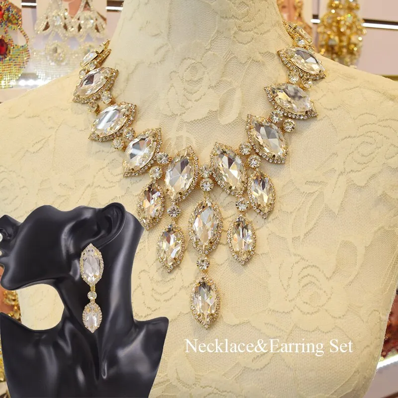Glass Rhinestones strass Big Necklace for Bridal Wedding pendant necklaces