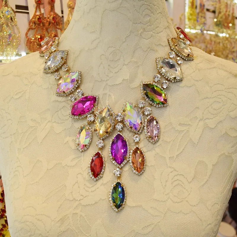 Glass Rhinestones strass Big Necklace for Bridal Wedding pendant necklaces