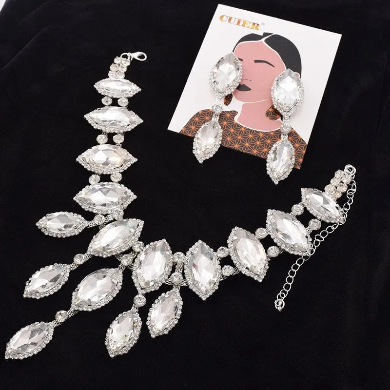 Glass Rhinestones strass Big Necklace for Bridal Wedding pendant necklaces
