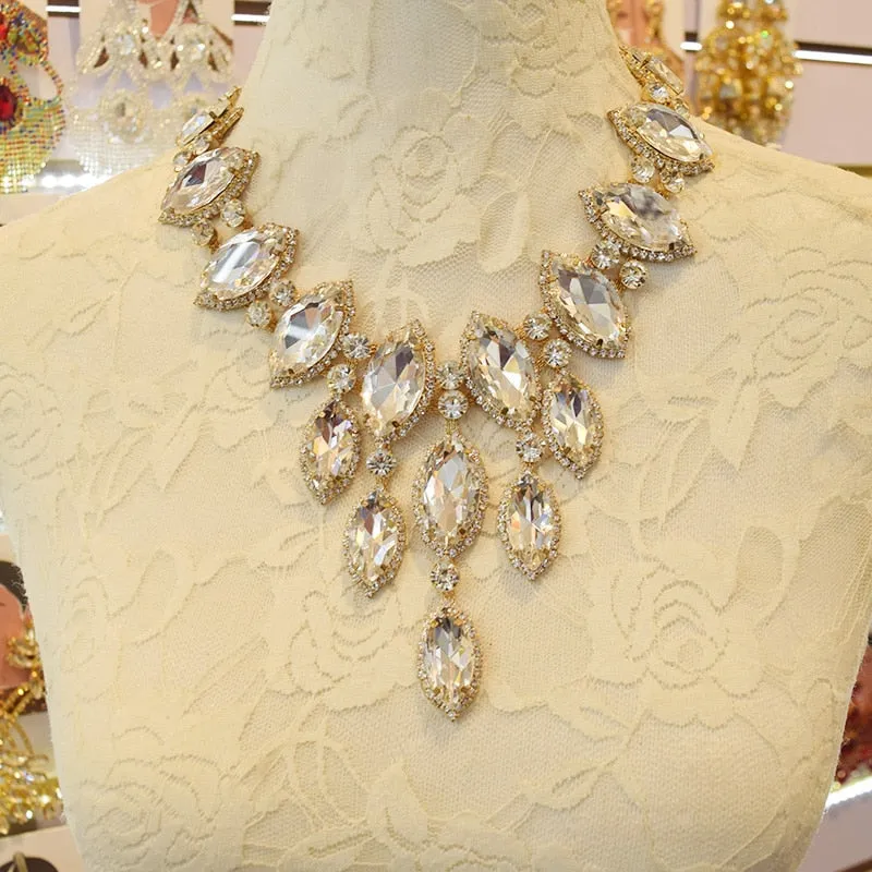 Glass Rhinestones strass Big Necklace for Bridal Wedding pendant necklaces
