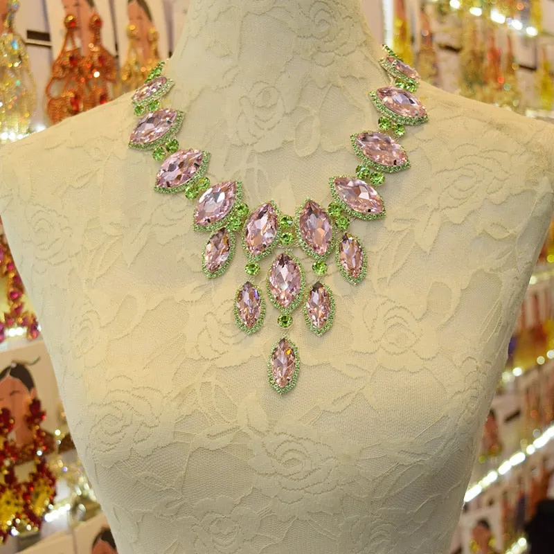Glass Rhinestones strass Big Necklace for Bridal Wedding pendant necklaces
