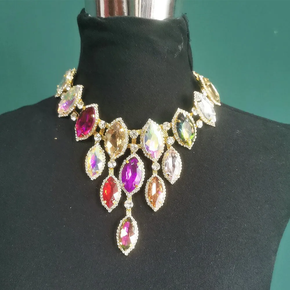 Glass Rhinestones strass Big Necklace for Bridal Wedding pendant necklaces