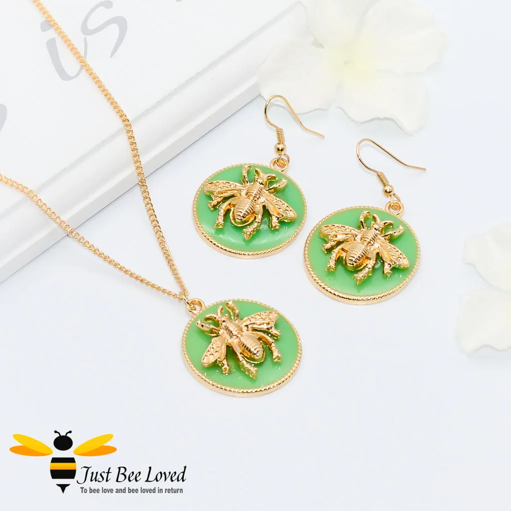 Glazed Disc Honey Bee Pendant Necklace