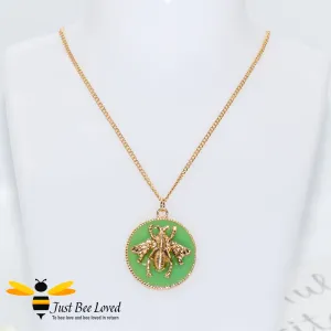 Glazed Disc Honey Bee Pendant Necklace