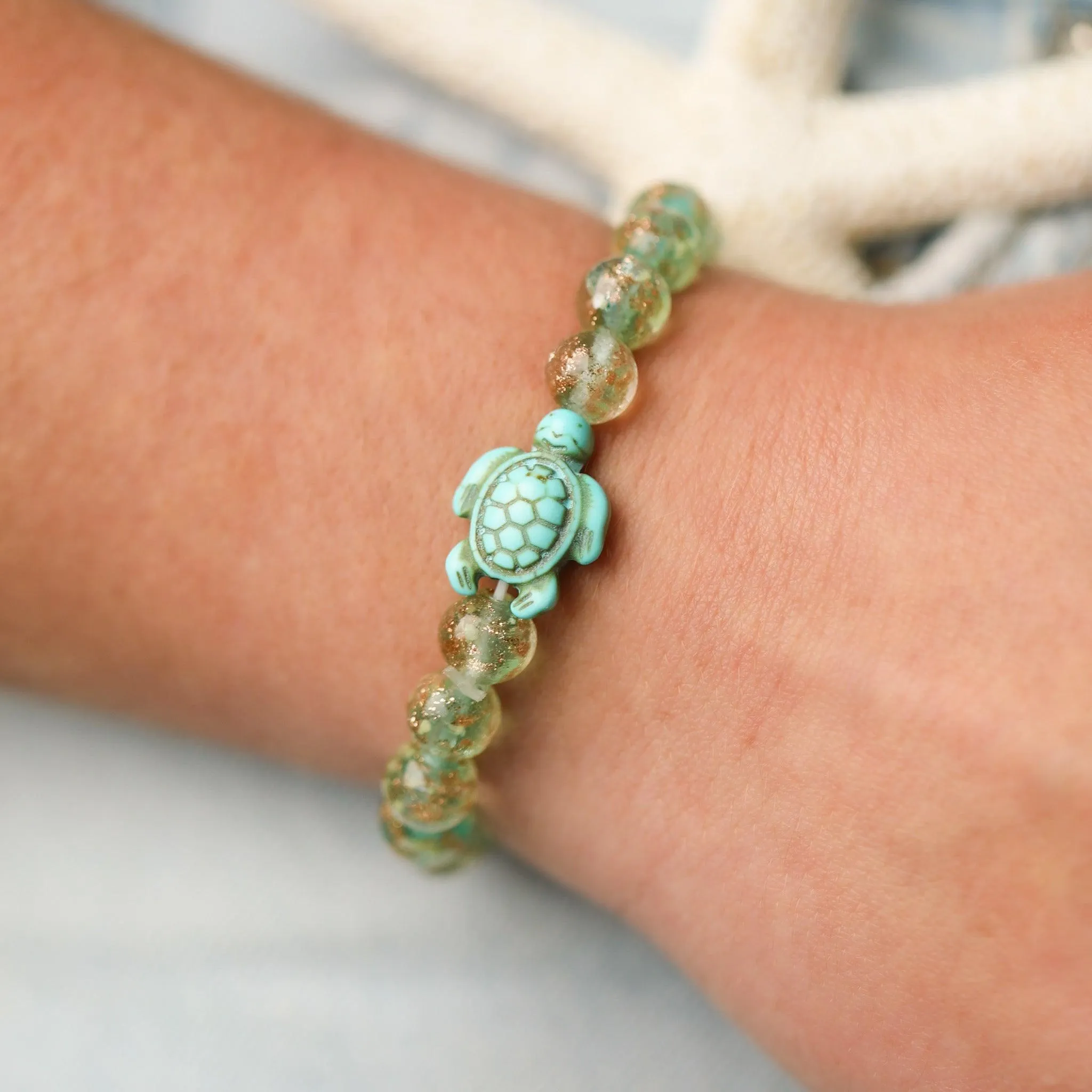 Glowing Glass Bead Sea Turtle Bracelet