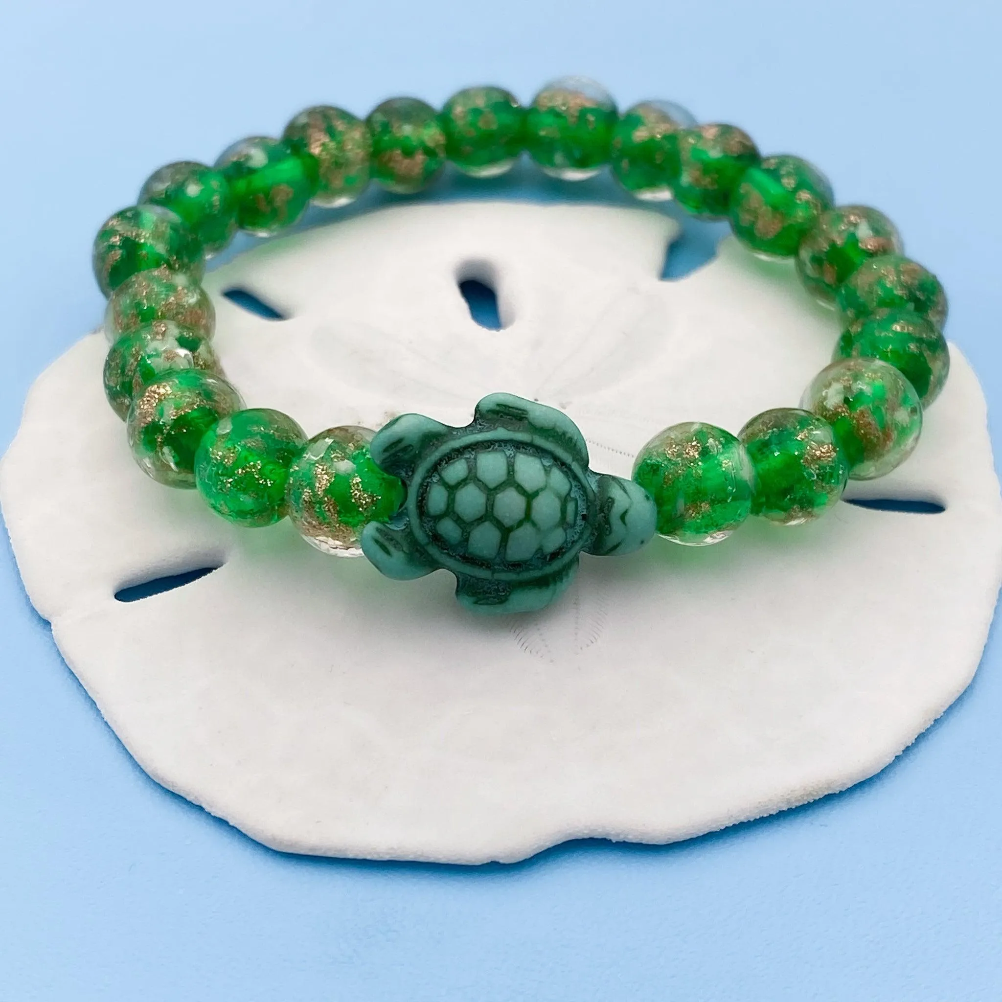 Glowing Glass Bead Sea Turtle Bracelet