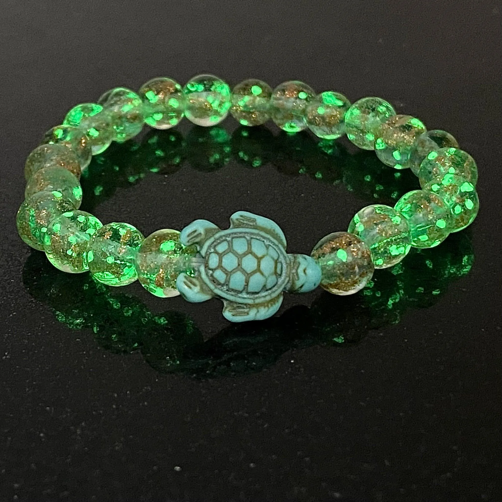 Glowing Glass Bead Sea Turtle Bracelet