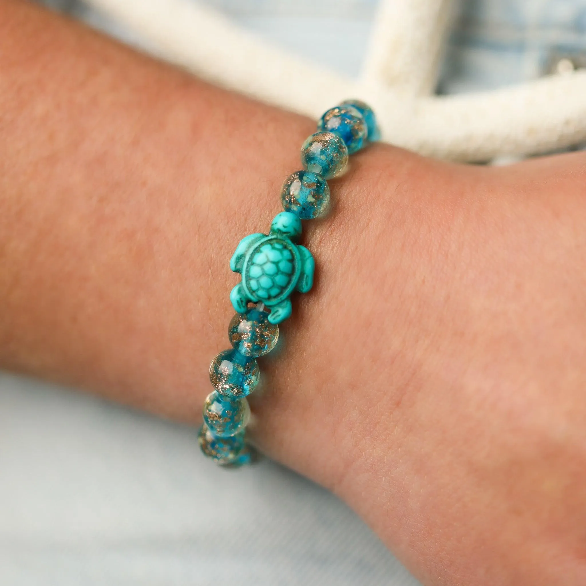 Glowing Glass Bead Sea Turtle Bracelet