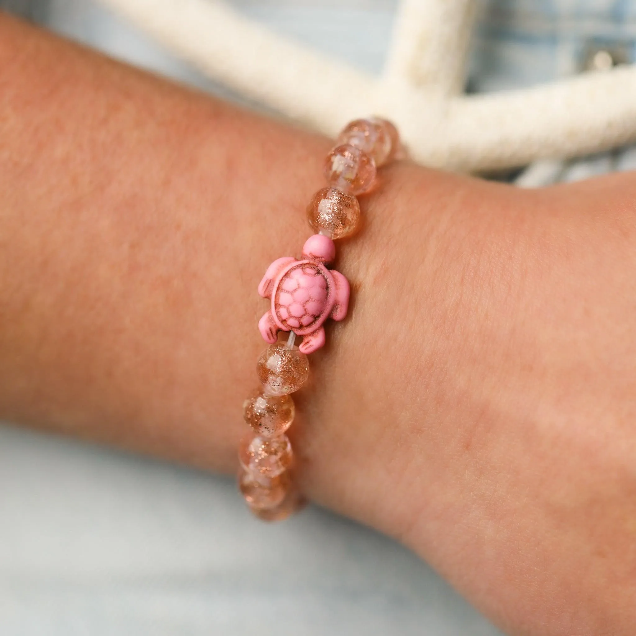 Glowing Glass Bead Sea Turtle Bracelet